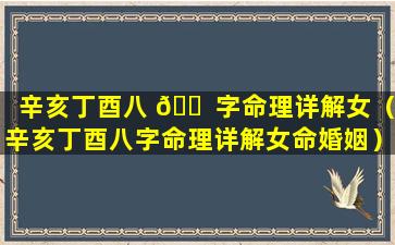 辛亥丁酉八 🐠 字命理详解女（辛亥丁酉八字命理详解女命婚姻）